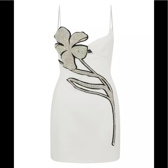 White Floral Appliqué Cutout Minidress in Diamond Blanc Designer Lux Par… - Picture 8 of 8